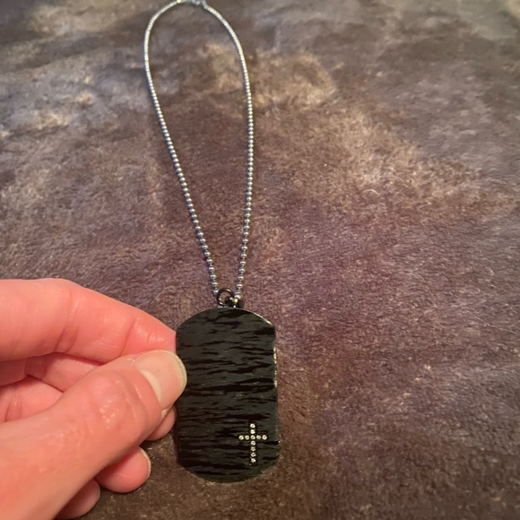 Men’s Cross Dog Tag with Diamond Accents in Black Ion-Plated Stainless Steel - Picture 2 of 4